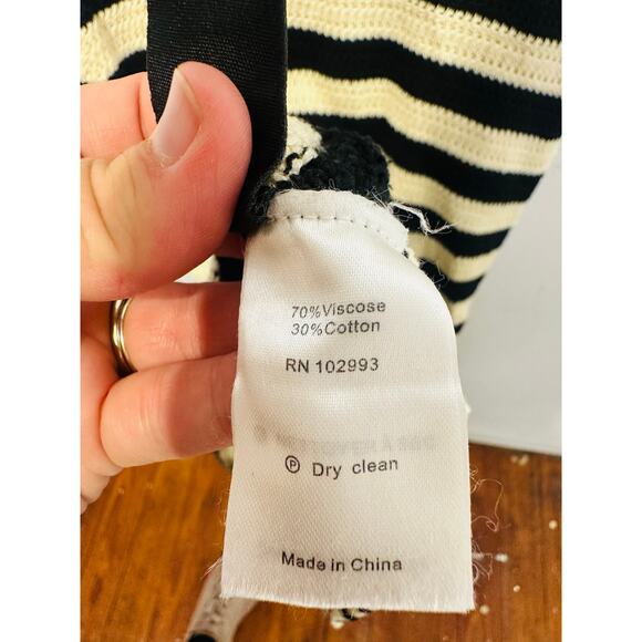 JASON WU Black White Striped Knit Boat Neck Vacay Maxi Dress Size Medium - Picture 8 of 12